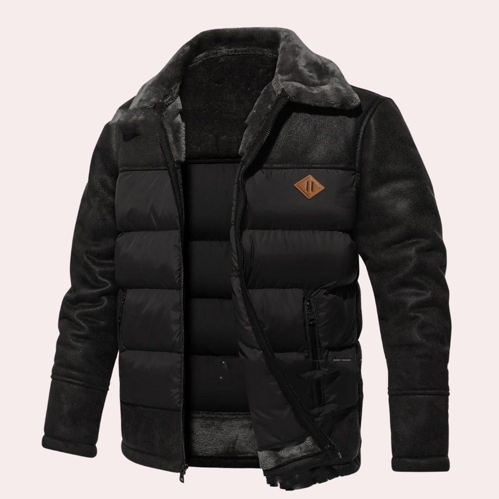 Elegante Donkere Jas met Trapuntsteek