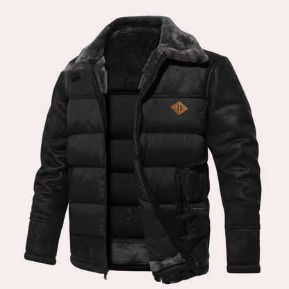 Elegante Donkere Jas met Trapuntsteek