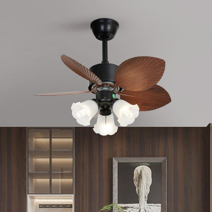 Plafondventilator met verlichting Florence in vintage houtlook — design plafondventilator met lamp, 6 snelheden, afstandsbediening, E27 of LED, geschikt voor woonkamer slaapkamer