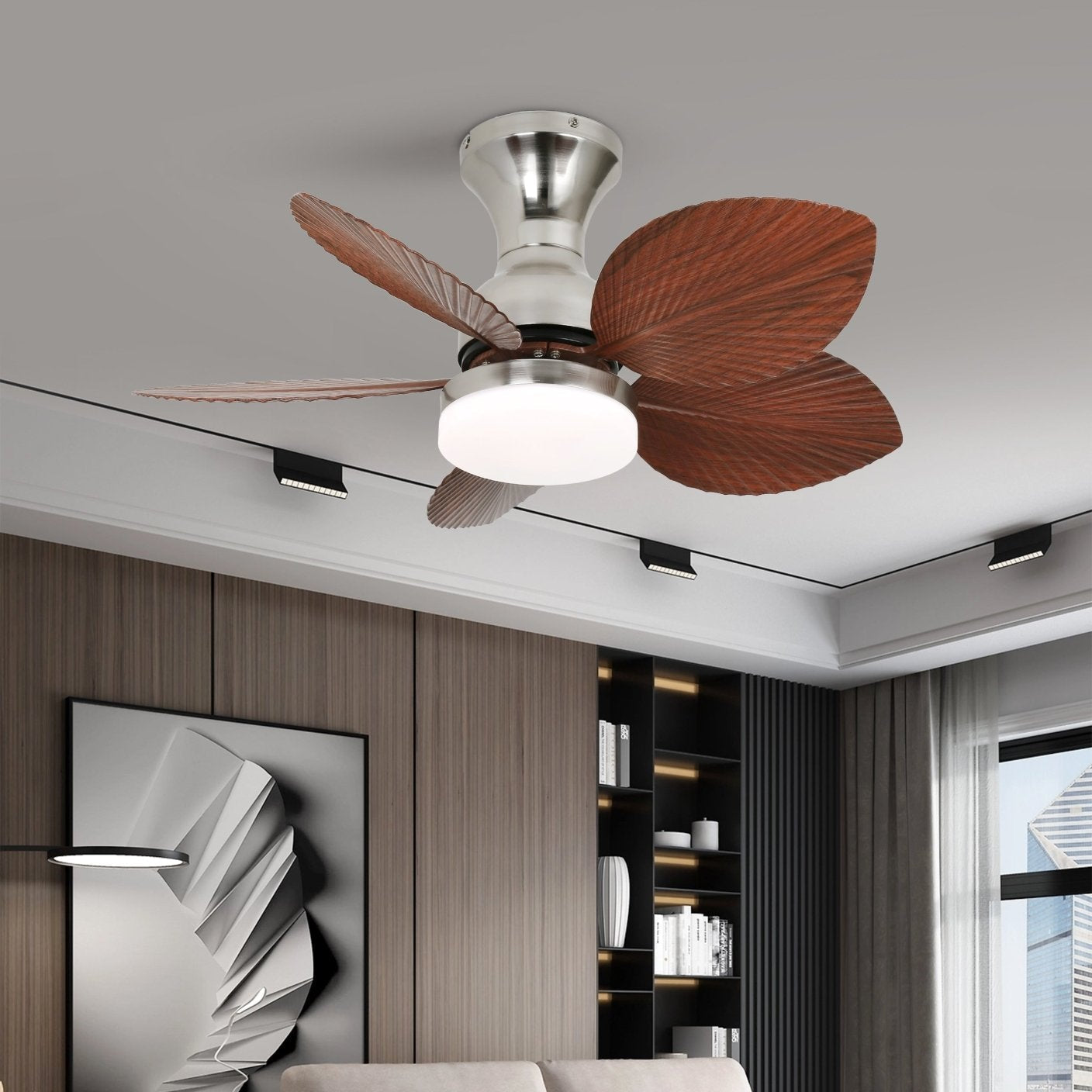 Plafondventilator met verlichting Florence in vintage houtlook — design plafondventilator met lamp, 6 snelheden, afstandsbediening, E27 of LED, geschikt voor woonkamer slaapkamer