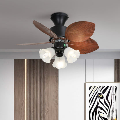 Plafondventilator met verlichting Florence in vintage houtlook — design plafondventilator met lamp, 6 snelheden, afstandsbediening, E27 of LED, geschikt voor woonkamer slaapkamer