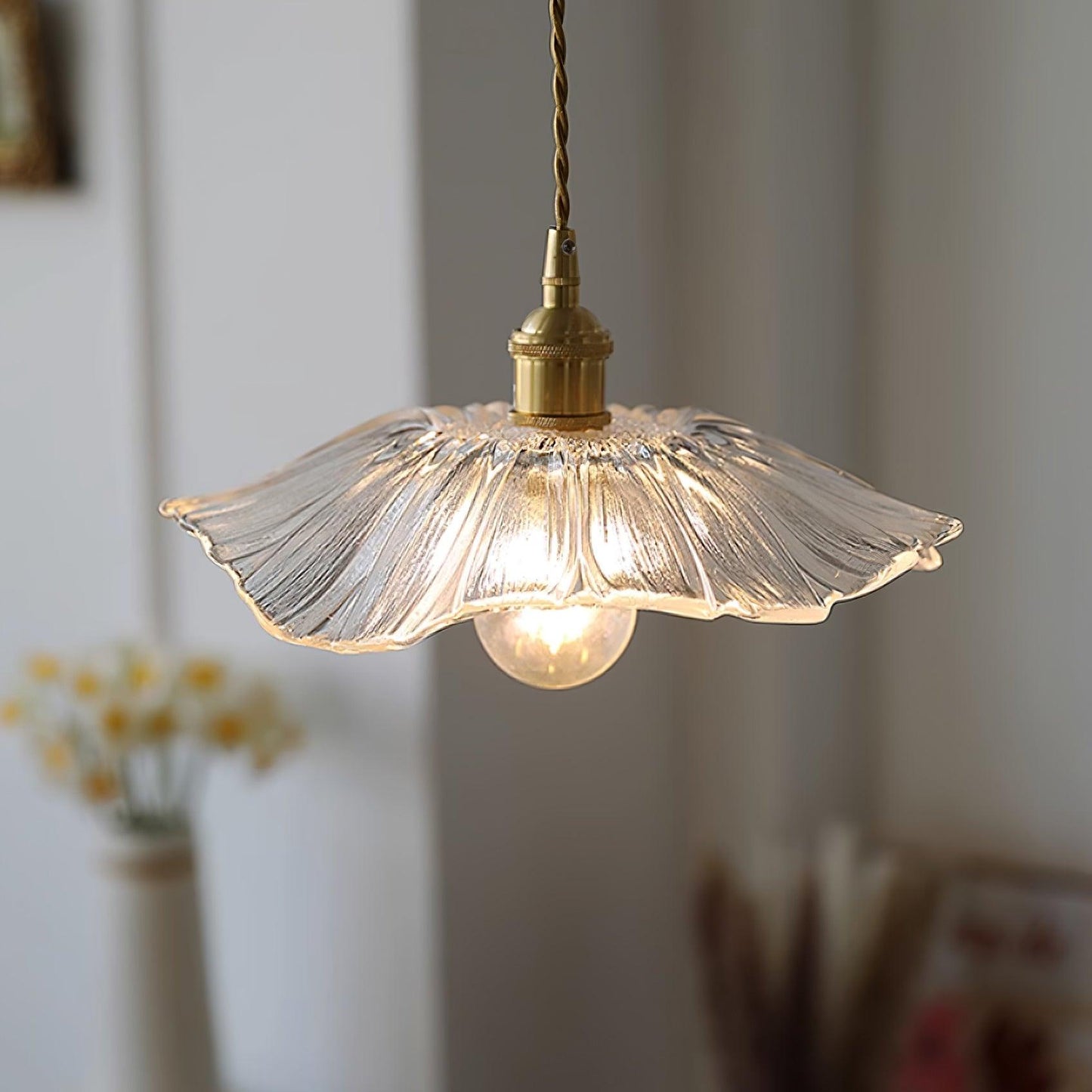 Hanglamp Bloem Glas Retro Transparant Koper E27 Vintage Keuken Eettafel