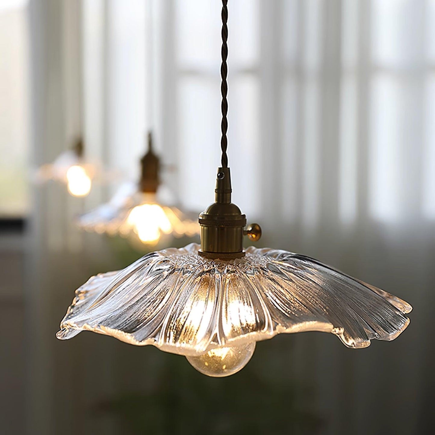 Hanglamp Bloem Glas Retro Transparant Koper E27 Vintage Keuken Eettafel