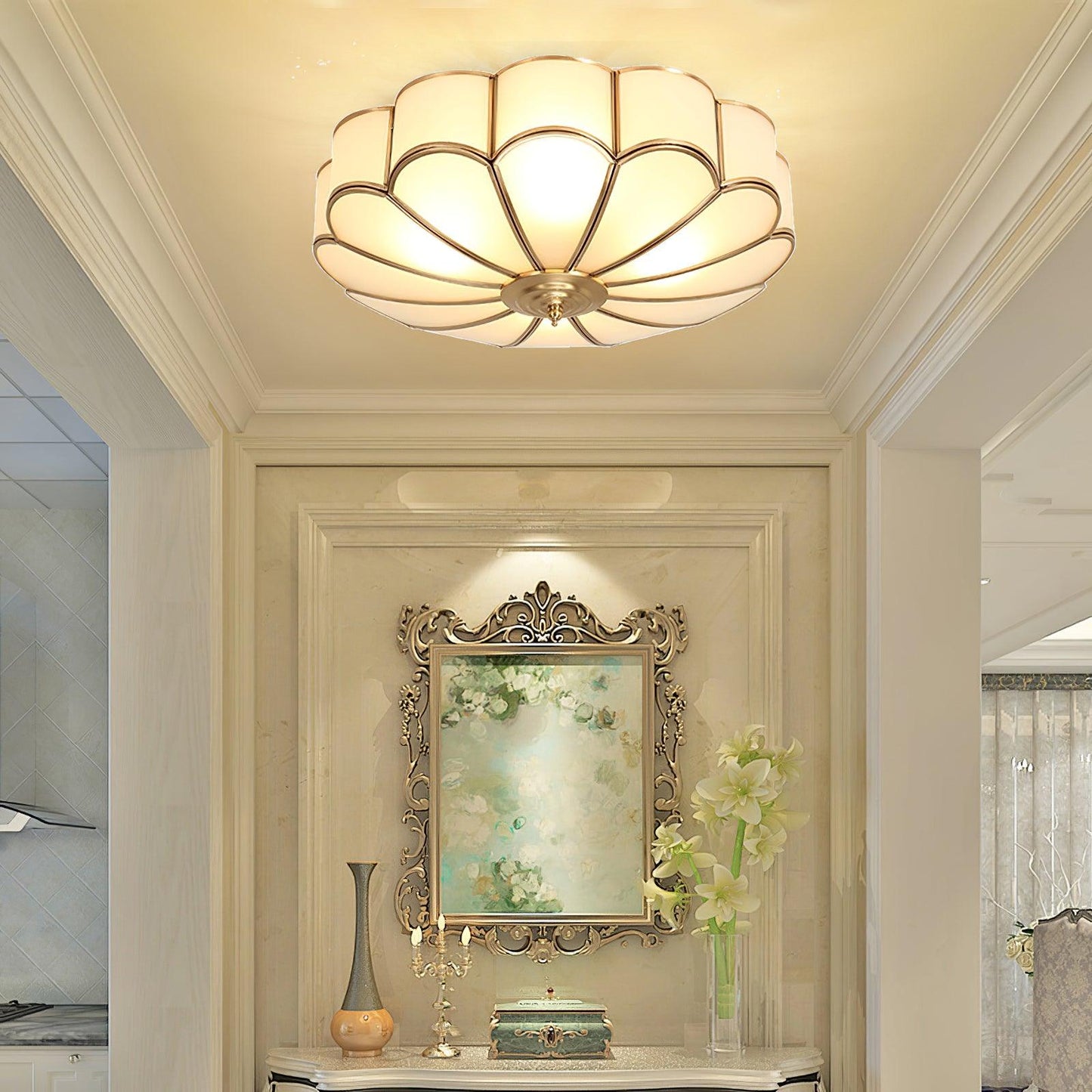 Plafondlamp Glas Messing Goud Rond Klassiek Woonkamer Hal Eetkamer Vintage Design Verlichting Diffuus Licht