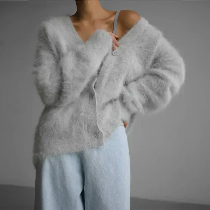 Zachte Cardigan met V-hals en Knopen voor Vrouw - StudioMarella