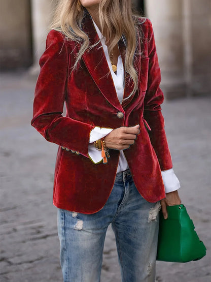 Dames Blazer Smalle Pasvorm Fluwelen Stof Gouden Knopen - StudioMarella