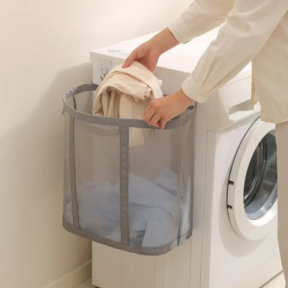 Inklapbare Wasmand met Mesh - Opvouwbare Wasgoed Opbergmand voor Slaapkamer en Badkamer - Lichtgewicht Ventilerende Wasbox met Hanglusje