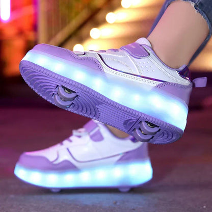 Verstelbare LED Rollerschoenen voor Kinderen Roze Paars 30-38 Orthopedisch