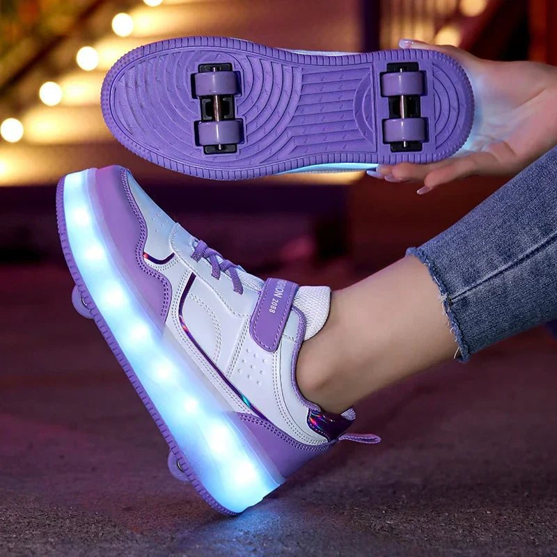 Verstelbare LED Rollerschoenen voor Kinderen Roze Paars 30-38 Orthopedisch