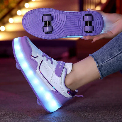 Verstelbare LED Rollerschoenen voor Kinderen Roze Paars 30-38 Orthopedisch