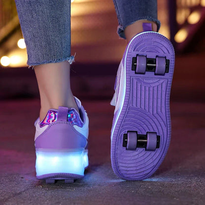 Verstelbare LED Rollerschoenen voor Kinderen Roze Paars 30-38 Orthopedisch