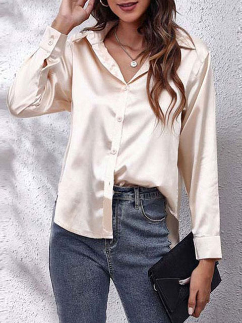 Satijnen Blouse Glanzend Elegante Vrouwelijke Stijl