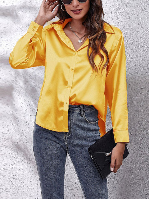 Satijnen Blouse Glanzend Elegante Vrouwelijke Stijl