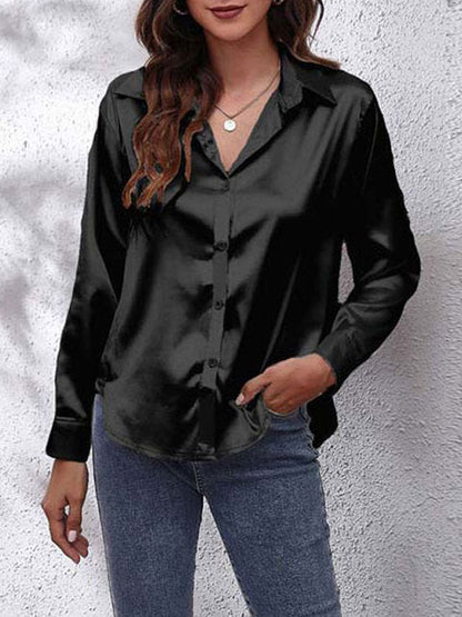 Satijnen Blouse met Glans en Elegante Pasvorm