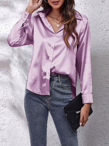 Satijnen Blouse Glanzend Elegante Vrouwelijke Stijl