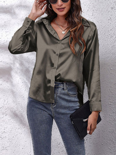 Satijnen Blouse met Glans en Elegante Pasvorm