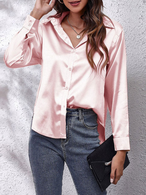 Satijnen Blouse Glanzend Elegante Vrouwelijke Stijl