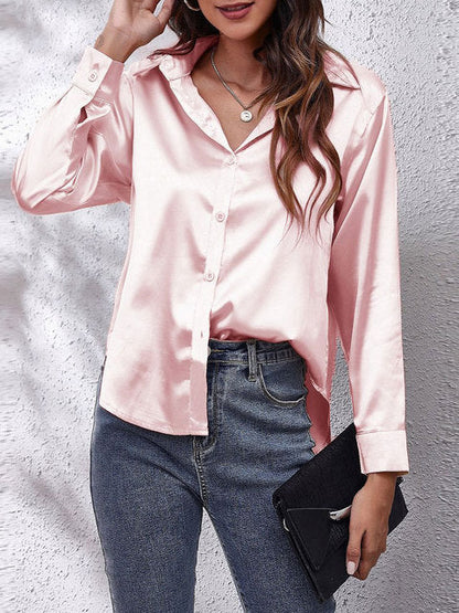 Satijnen Blouse Glanzend Elegante Vrouwelijke Stijl