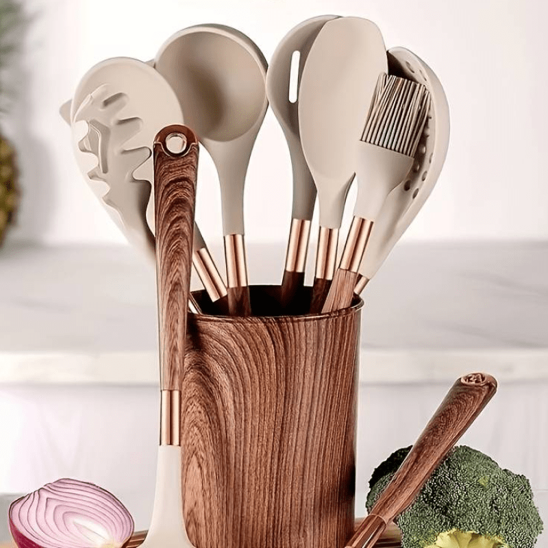 Keukenset Siliconen 10 Delig Hittebestendig Anti-aanbak Kookgerei Set Houten Handvat Keuken Tools Set