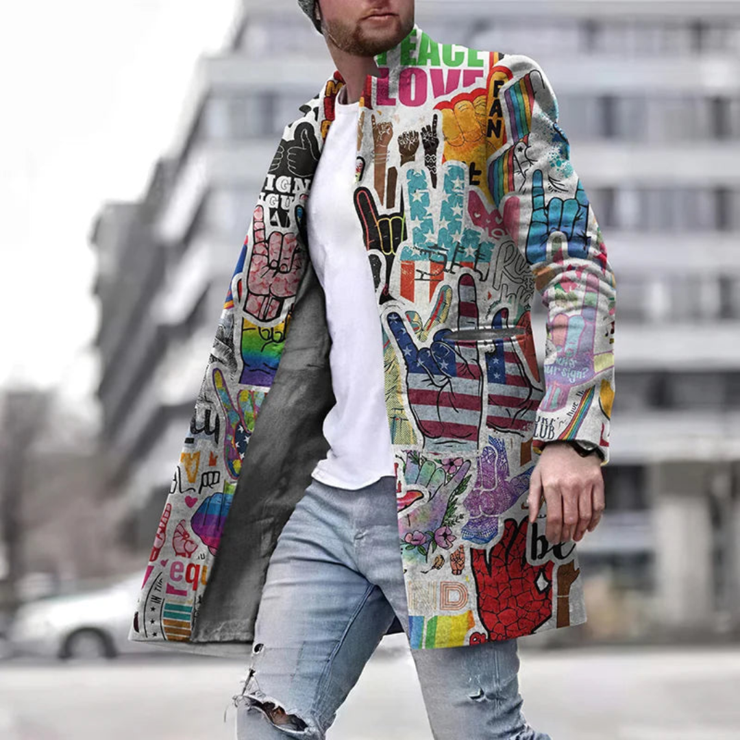Mannen Jas Lange Statement Grafische Print - StudioMarella