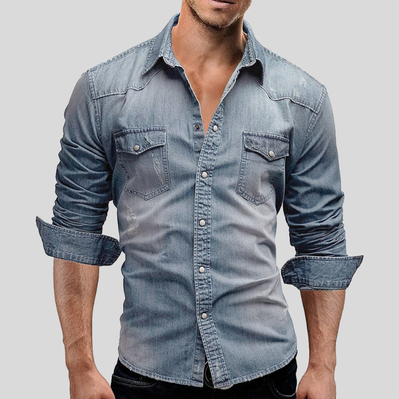 Heren Blauwe Denim Shirt met Vintage Look