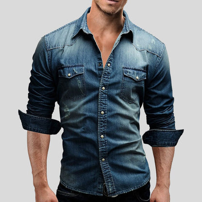 Heren Blauwe Denim Shirt met Vintage Look