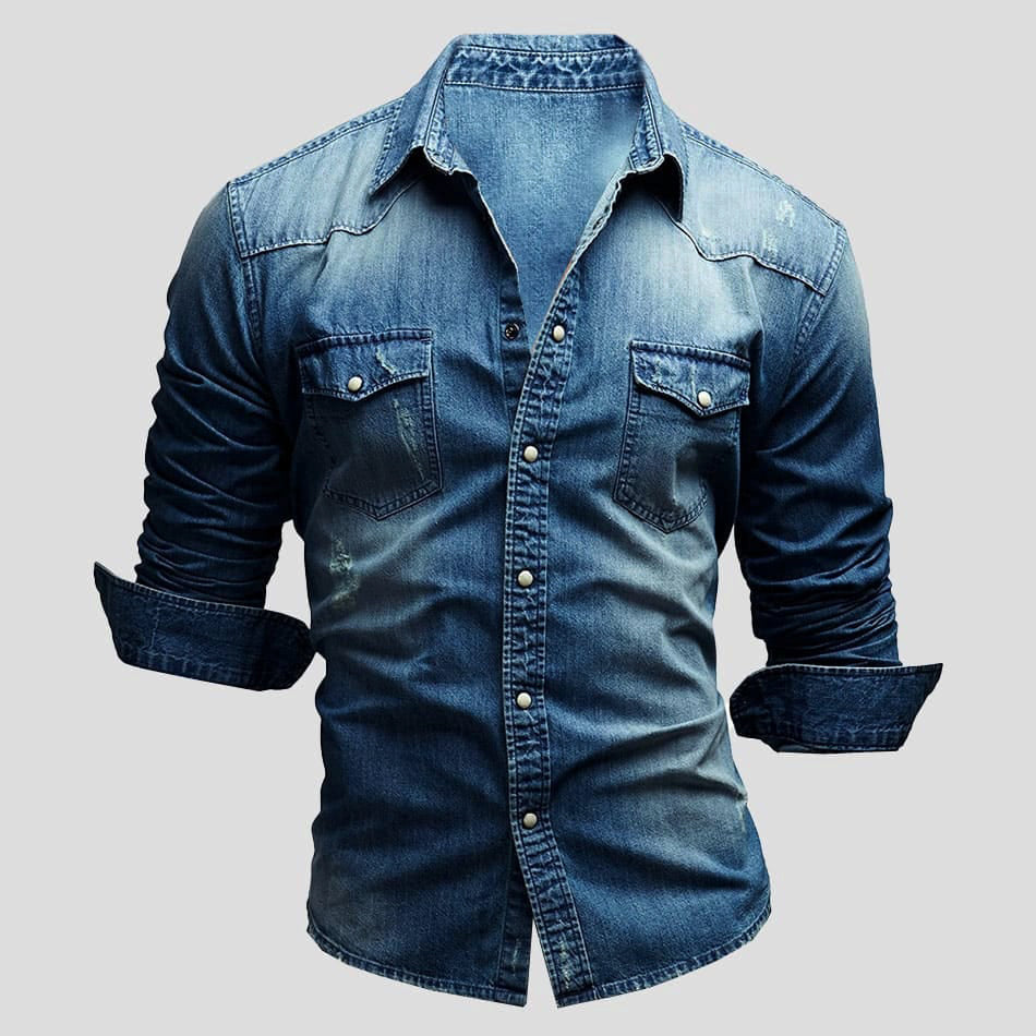 Heren Blauwe Denim Shirt met Vintage Look
