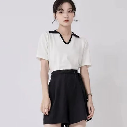 V-Hals Top Korte Mouw Zijde Look - StudioMarella