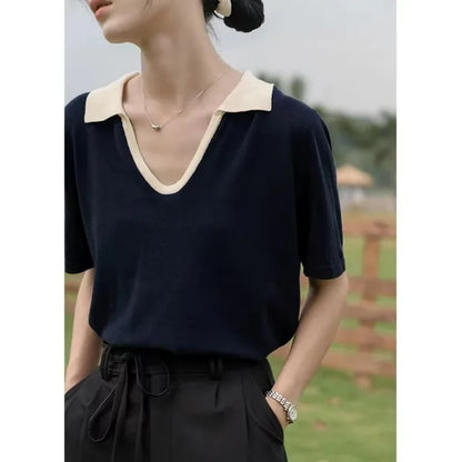 V-Hals Top Korte Mouw Zijde Look