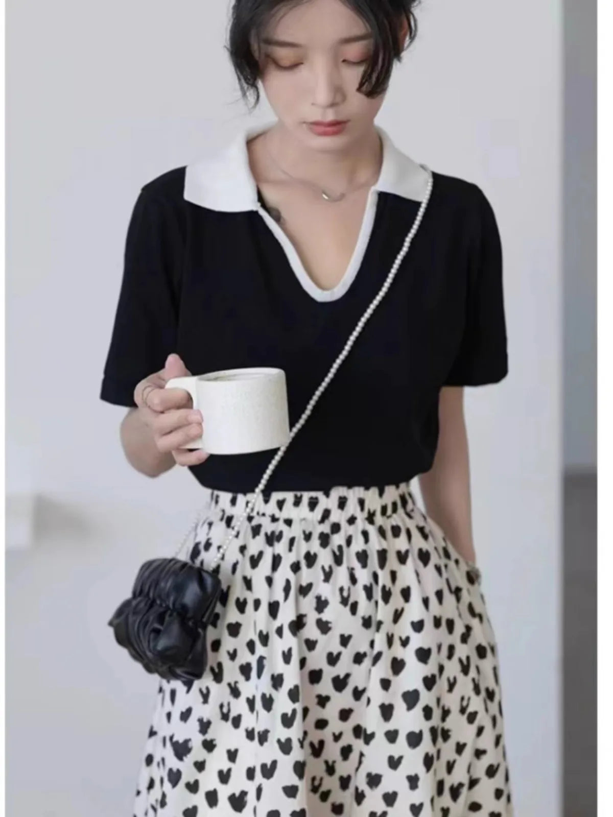 V-Hals Top Korte Mouw Zijde Look