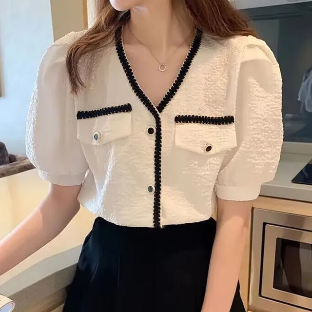 Vrouwelijke Blouse van Chiffon Stof Elegante Snit - StudioMarella