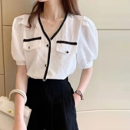 Vrouwelijke Blouse van Chiffon Stof Elegante Snit
