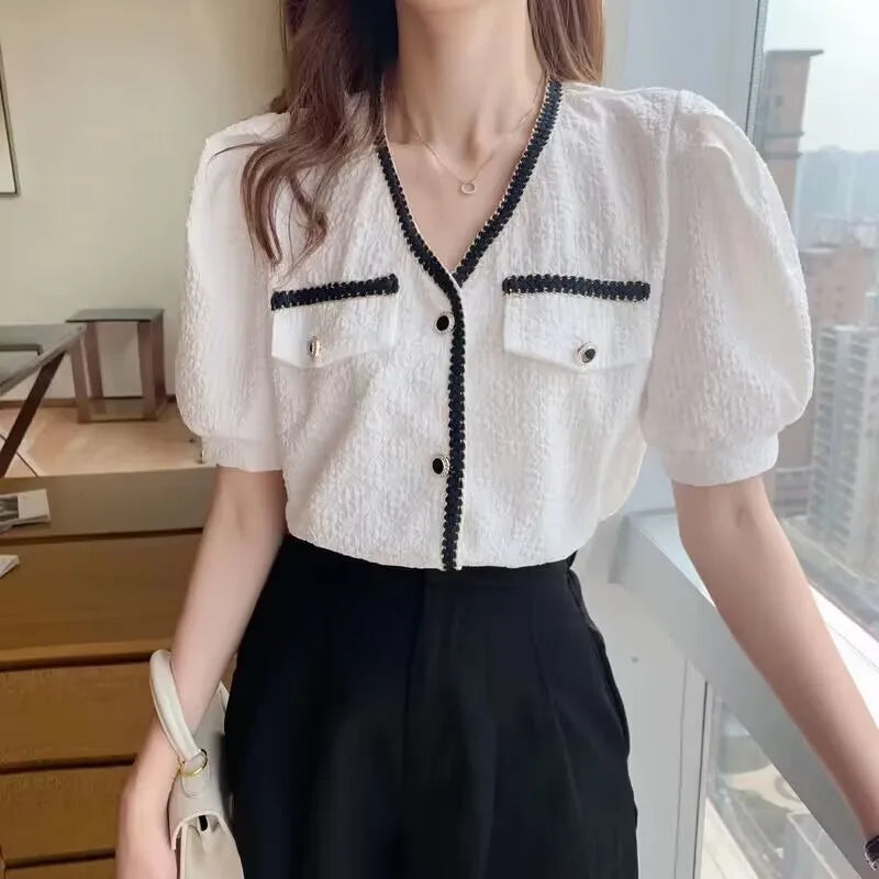 Vrouwelijke Blouse van Chiffon Stof Elegante Snit