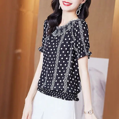 Vrouwelijke Blouse Polka Dot Print Franse Stijl - StudioMarella