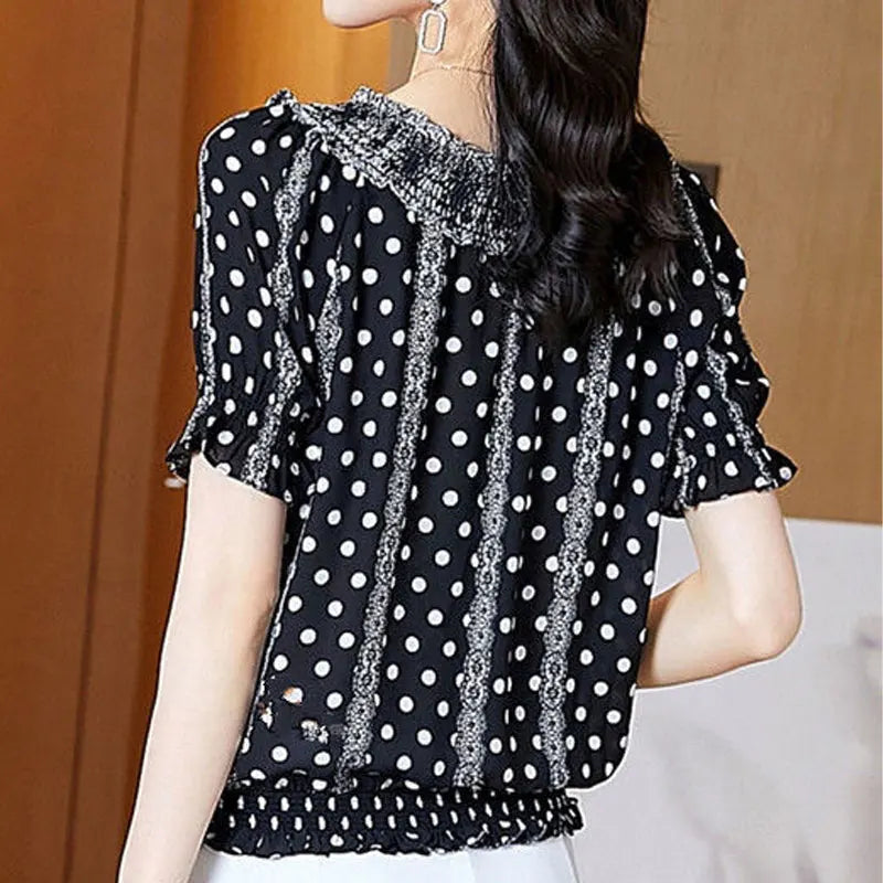 Vrouwelijke Blouse Polka Dot Print Franse Stijl