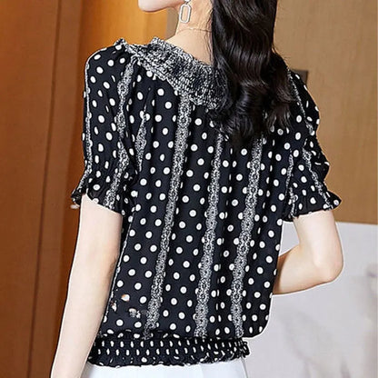 Vrouwelijke Blouse Polka Dot Print Franse Stijl