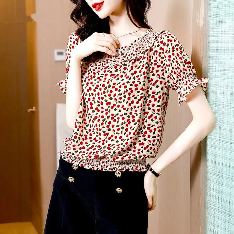 Vrouwelijke Blouse Polka Dot Print Franse Stijl