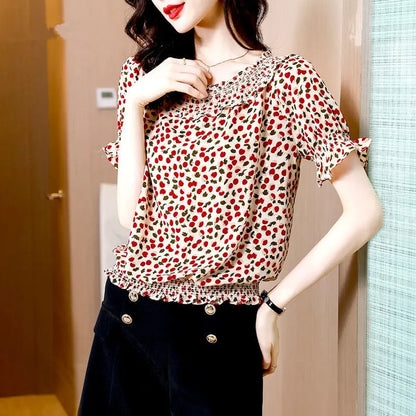 Vrouwelijke Blouse Polka Dot Print Franse Stijl