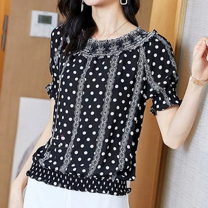 Vrouwelijke Blouse Polka Dot Print Franse Stijl
