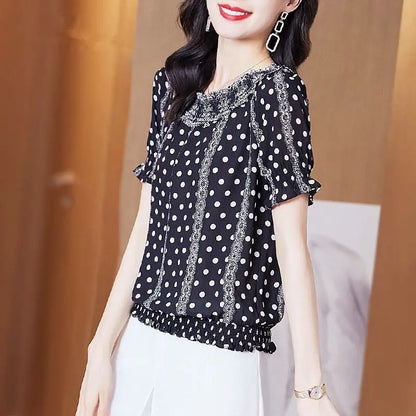 Vrouwelijke Blouse Polka Dot Print Franse Stijl