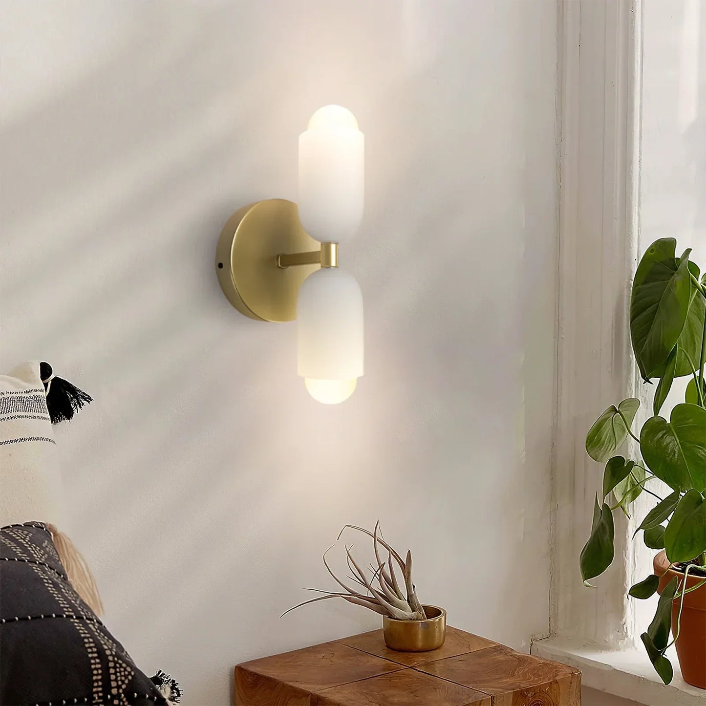 Wandlamp Dubbel Retro Frans Glas E14 Goud Slaapkamer Gang Badkamer Woonkamer Vintage