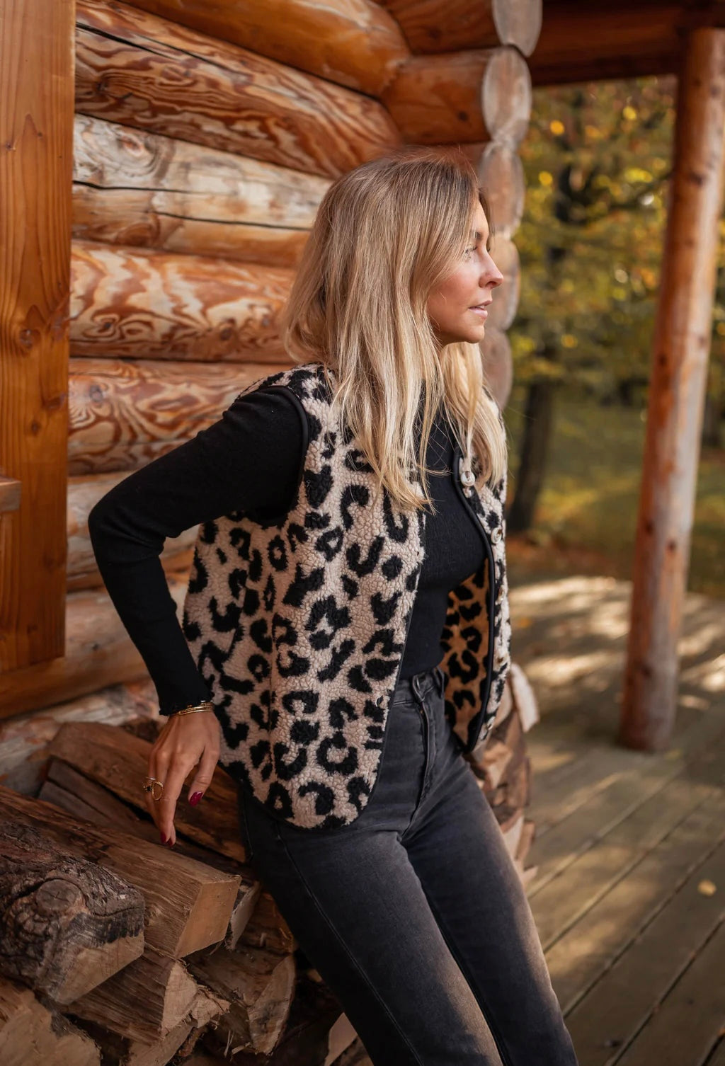 Dames Bodywarmer Luipaard Print Teddy Jas - StudioMarella