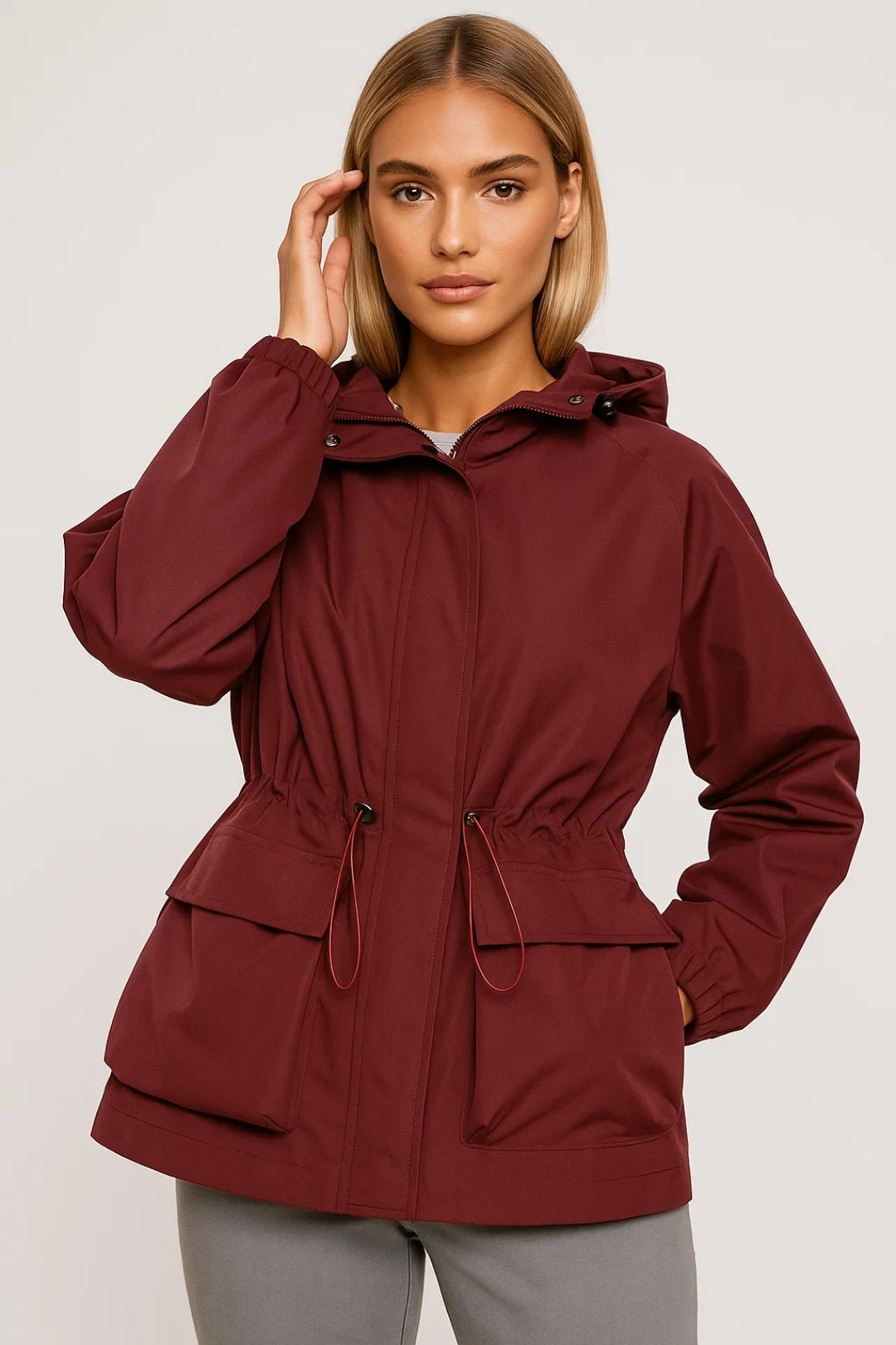 Regenjas Dames Waterdicht met Capuchon en Aanpasbare Taille
