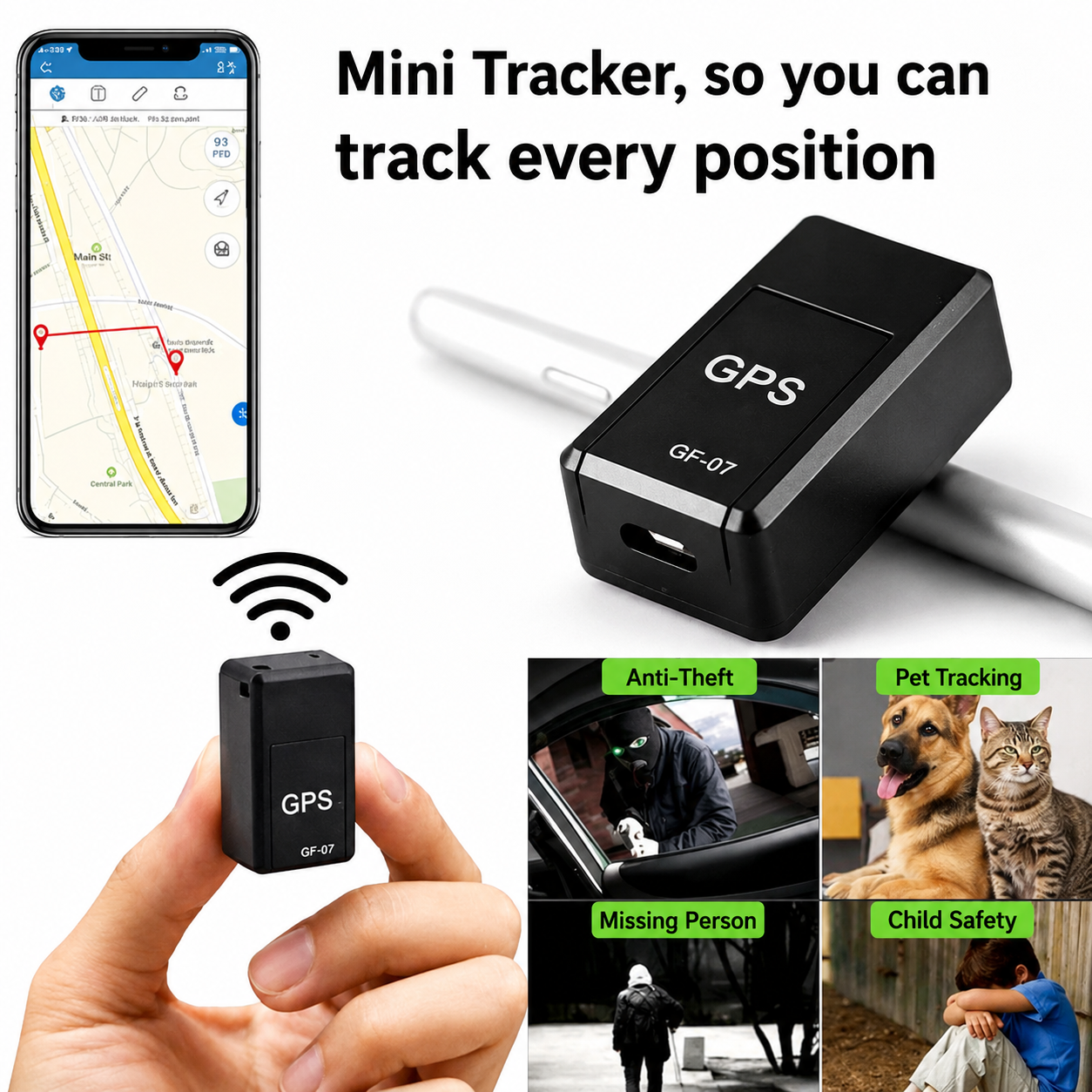 Compacte GPS Volgtracker met Realtime Lokalisatie en Magnetische Bevestiging voor Auto en Bagage zonder Abonnement