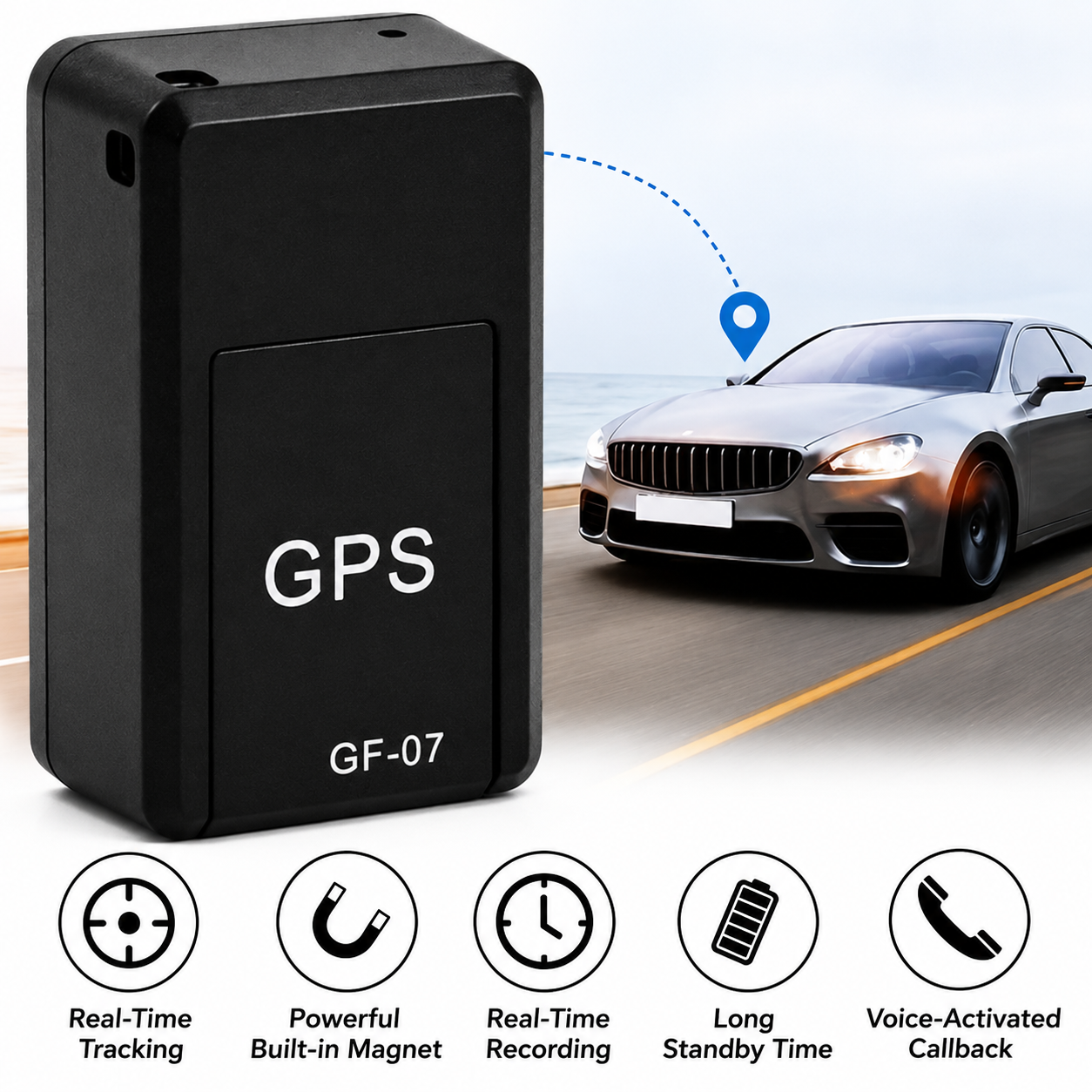Compacte GPS Volgtracker met Realtime Lokalisatie en Magnetische Bevestiging voor Auto en Bagage zonder Abonnement