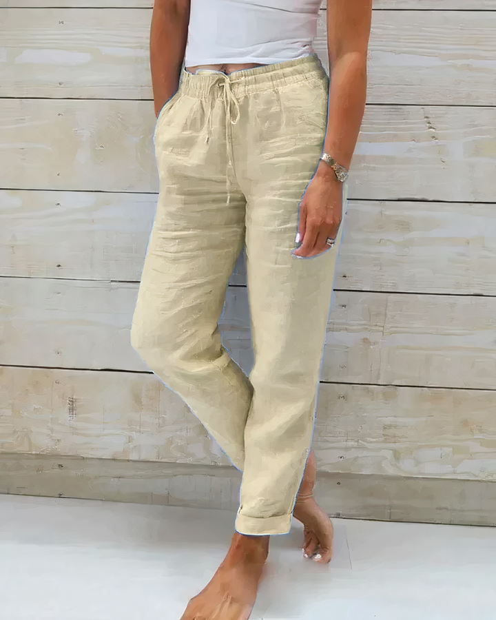 Linnen Broek Dames Hoge Taille Comfortabel Zomer