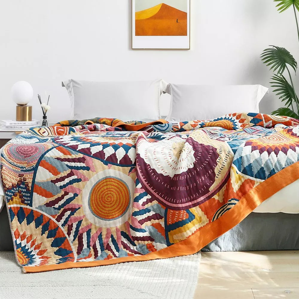 Katoenen Plaid Sunburst – Zacht & Luchtig Vierseizoenen Deken 150x200