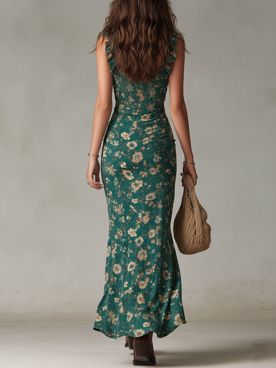 Galanis | Bohemian Maxi Jurk met Ruches en Hoge Split 2