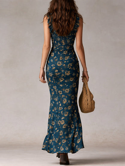Galanis | Bohemian Maxi Jurk met Ruches en Hoge Split 4