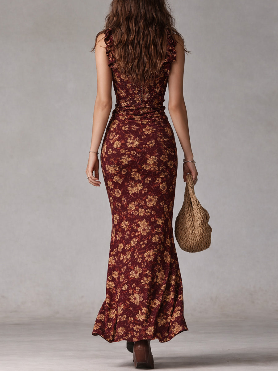 Galanis | Bohemian Maxi Jurk met Ruches en Hoge Split 6